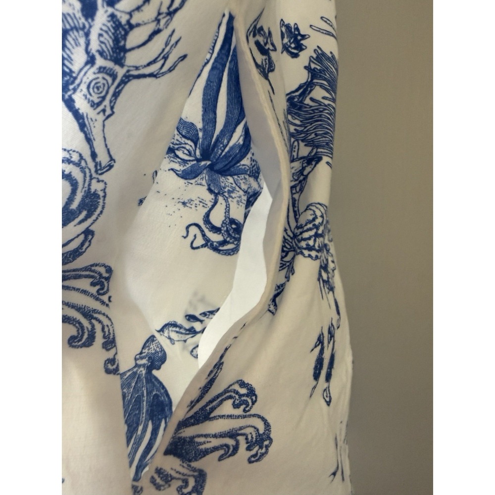 Avec Les Filles Blue White Mermaid Toile Linen Blend Midi Dress Size 8 NWT - Picture 14 of 16